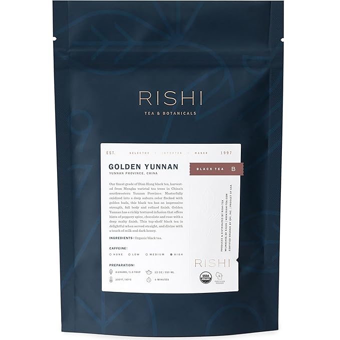Rishi Tea Golden Yunnan Black Tea - Organic, Loose Leaf Tea, Smooth & Rich Ancient Chinese Tea, Energizing & Caffeinated - 4 Ounces, 14+ Servings - Bloomnest
