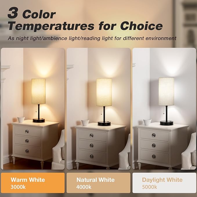 Dicoool 17Inch Tall Bedroom Lamps with USB C and A Ports 3 Color Temperatures - Pull Chain Beige Nightstand Bedside Table Lamp with AC Outlet, Side Lamp for Living Room End Table - Bloomnest
