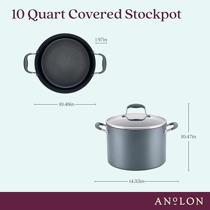 Anolon Advanced Home Hard-Anodized Nonstick Open Stock Cookware (10 Qt Stock Pot, Moonstone) - Bloomnest
