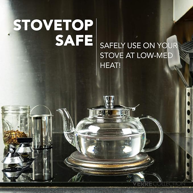 Glass Teapot Stovetop Compatible Kettle with Stainless Steel Removable Infuser, Loose Leaf Tea, Stovetop Safe Tea Pot and Strainer (27 Ounce) - Bloomnest
