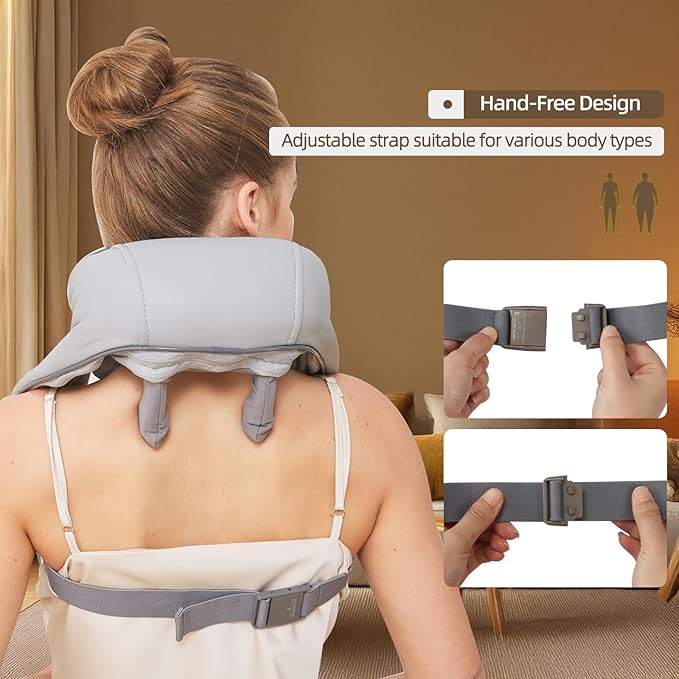Cordless Shiatsu Neck and Shoulder Massager with Heat – 6D Kneading Massage, Deep Tissue Pain Relief for Trapezius, Rechargeable, Brushless Motor - Bloomnest