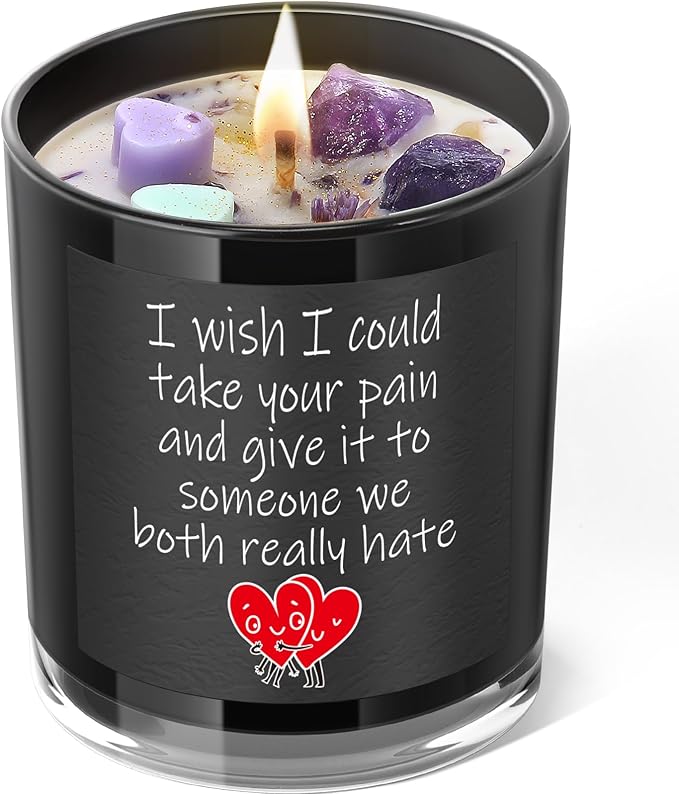 Get Well Candle with Healing Crystals - Get Well Gifts for Women After Surgery, Lavender Scented Candle, 10 oz, Black - Bloomnest