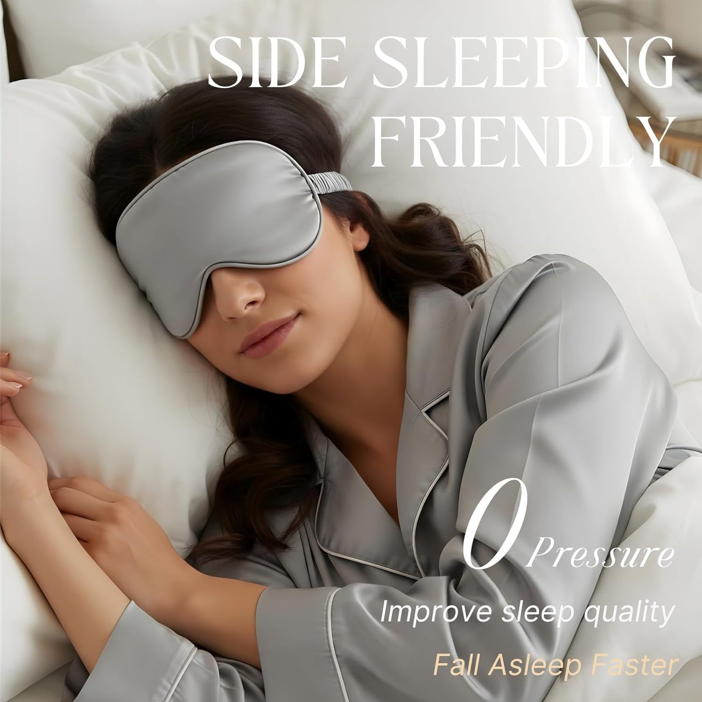 Silk Satin Sleeping Eye Mask, Silvergrey Sleep Eye Mask Night Blindfold for Women and Men, Soft Breathable Blackout Eyeshade Eye Cover for Travel, Wedding Bridesmaid Gift