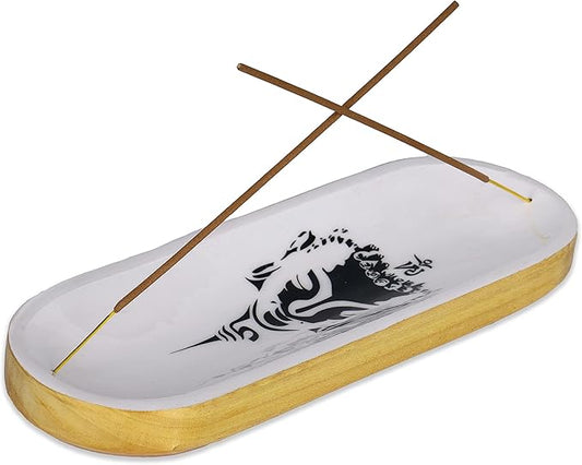 Bless-International Traditional-Handmade-Tray-Burner Wooden-Trat-Incense-Stick-Holder Ash-Catcher-Stand for-Aromatherapy-Meditation-Yoga (Black & White Buddha, 11x4x1.22 Inches) - Bloomnest