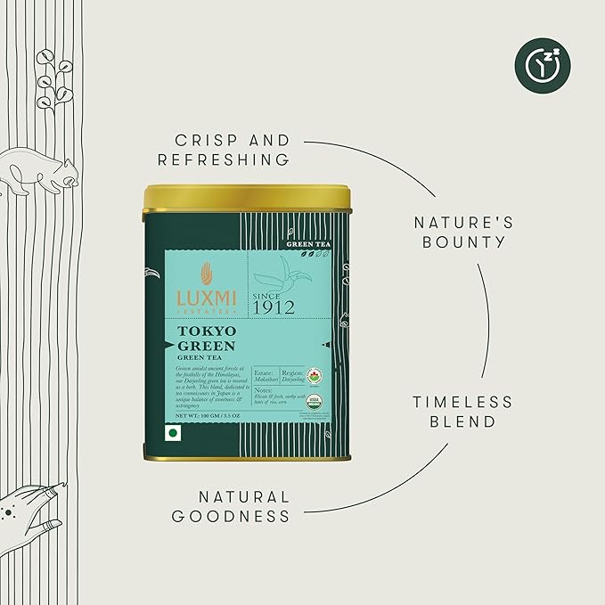 Luxmi Estates - Tokyo Green - Organic Makaibari Darjeeling Green Tea - Loose Leaf - 100g (50 Cups) | From the Foothills of the Himalayas - Bloomnest