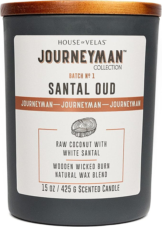Journeyman Collection Candle, 15oz, Wooden Wick, Santal Oud, Large Painted Jar - Bloomnest