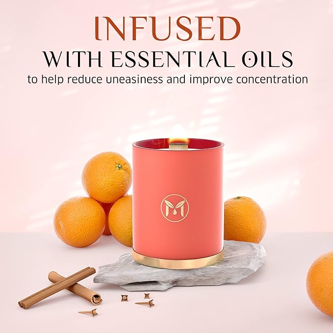 MyrrhUSA Orange Cinnamon Scented Candle – 15oz Natural Soy Wax with Crackling Wooden Wick & Essential Oil | 80 Hour Burn | Luxury Aromatherapy Candle for Relaxation, Home Décor, Living Room & Bathroom - Bloomnest