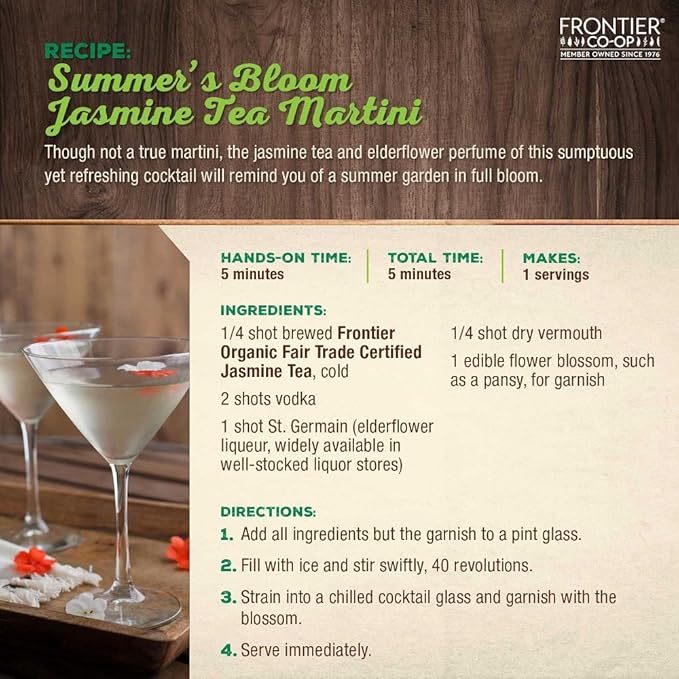 Frontier Co-op Organic Fair Trade Jasmine Green Tea, 1-Pound Bulk, Delicate Loose Leaf Green Tea, Floral, Dry & Medium Bodied - Bloomnest