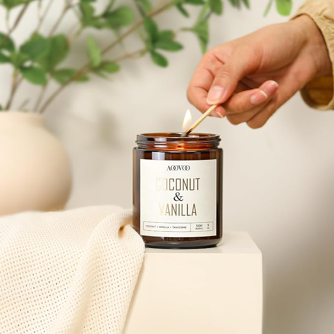 AOOVOO Coconut Vanilla Candles - 9 oz Scented Candles, Aromatherapy Candle, Soy Candle for Home Scented - Bloomnest
