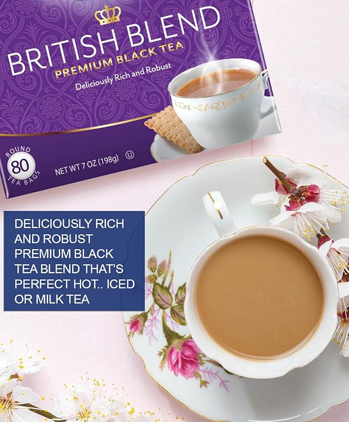 Tetley British Blend Premium Black Tea, Regular, 80 Teabags (Pack of 12) - Bloomnest
