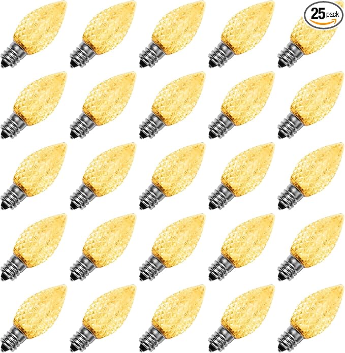 Meconard C7 Led Replacement Christmas Light Bulbs, C7 Shatterproof Led Bulbs for Christmas Indoor Outdoor String Lights, E12 Candelabra Base, Commercial Grade Holiday Bulbs, Warm White, 25 Pack - Bloomnest