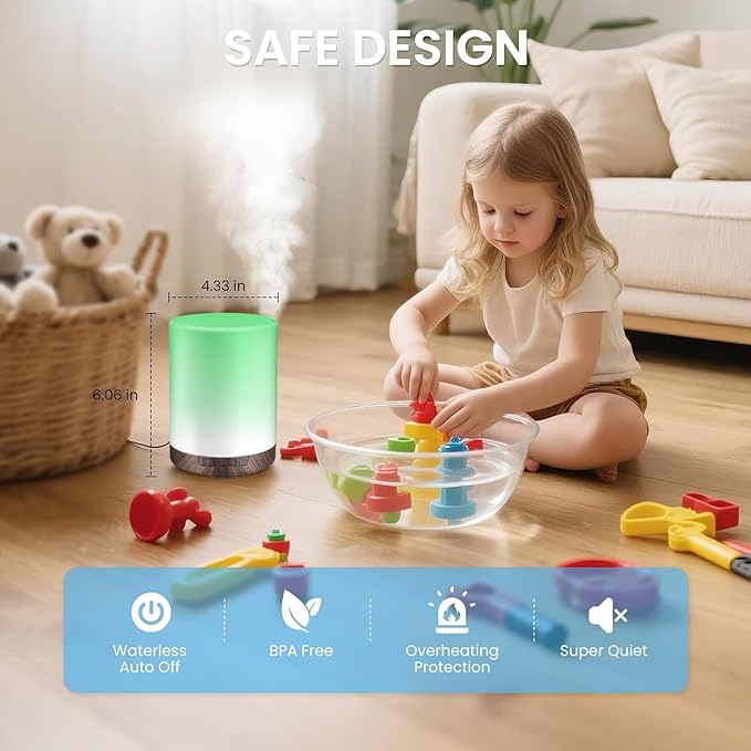 URPOWER 300ml Essential Oil Diffuser Ultrasonic Air Humidifier AUTO Shut Off Aromatherapy Scent Diffuser Night Light 7 Color Changing LED Lights and 4 Timer Settings for Home Office Yoga - Bloomnest