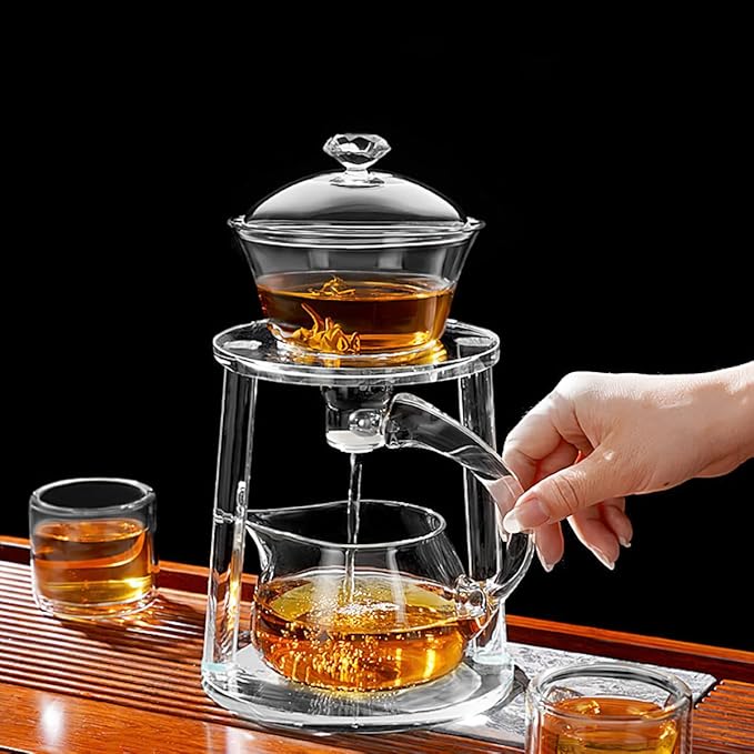 Lazy Kung Fu Glass Magnetic Tea Set, Semi Automatic Drip TeaPot, Heat Resistant Glass Magic Teapot Set, Suitable for home/office Reception Tea Set, Perfect for Holiday Gifts - Bloomnest