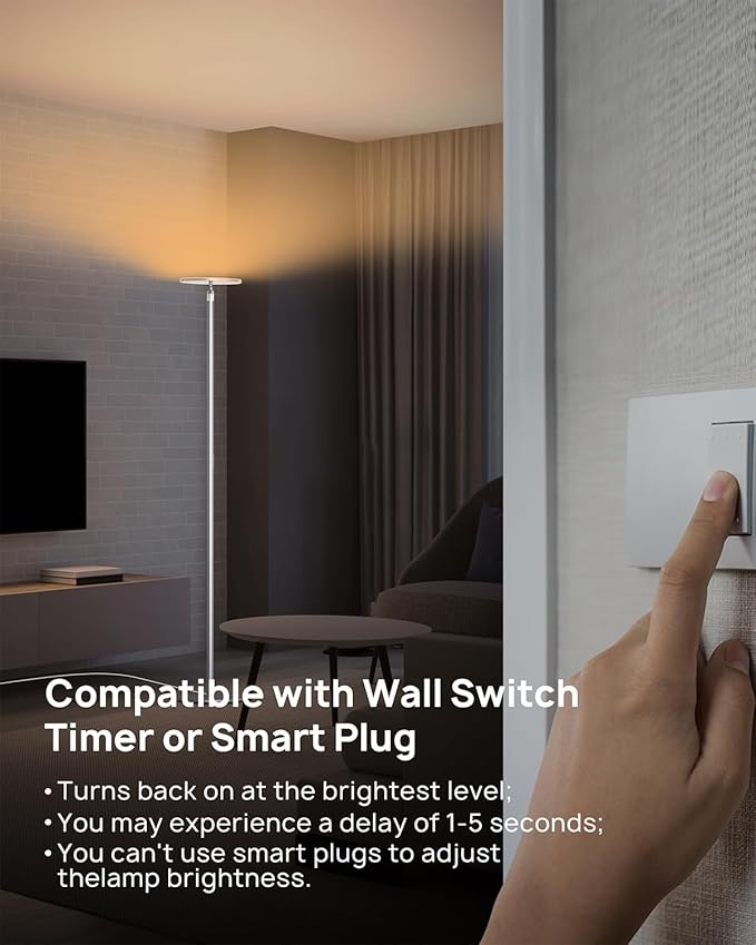 TROND Floor Lamp, 5000LM Super Bright Sky LED Modern Torchiere Standing Lamp, 3000K Warm White with 5-Level Dimmable, 71 in Tall Pole Light, 30-Minute Timer, Modular Rod, Wall Switch Compatible - Bloomnest
