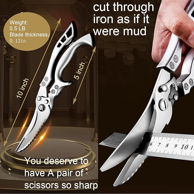 ANDONG Upgrade Heavy Duty Stainless Steel Kitchen Scissors - Professional Poultry Shears for Bone, Meat, Chicken, Fish, Turkey, Vegetables,Spring Loaded Multipurpose Ultra Sharp Utility Scissors - Bloomnest
