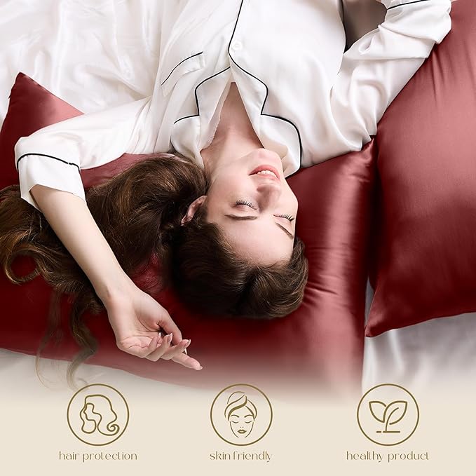 ZIMASILK 100% Mulberry Silk Pillowcase for Hair and Skin Health,Soft and Smooth,Both Sides Premium Grade 6A Silk,600 Thread Count,with Hidden Zipper,1pc (Standard 20''x26'',Burgundy) - Bloomnest
