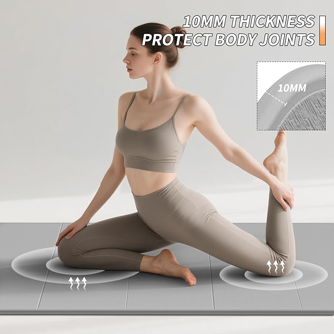 Foldable Fitness Yoga Mat | 2/5" (10MM) Extra Thick | SGS Certified Non-Slip TPE | 75x26" Extra Long-Wide | Portable & Easy Store | for Yoga, Pilates, Home Gym & Full-Body Workouts - Bloomnest