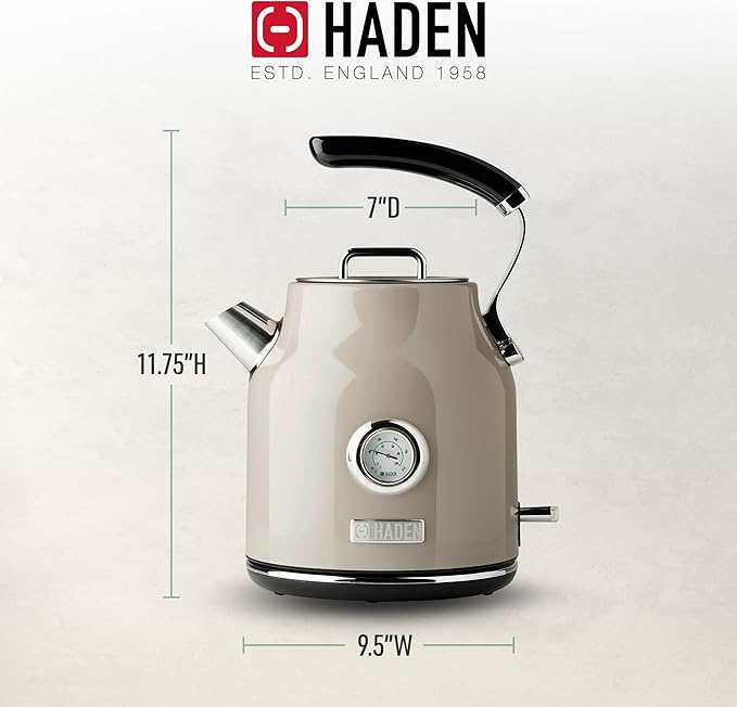 Haden Dorset 1.7 Liter Stainless Steel Electric Kettle, Hot Water Kettle with 360-Degree Base and Auto Shutoff, Putty & Chrome - Bloomnest
