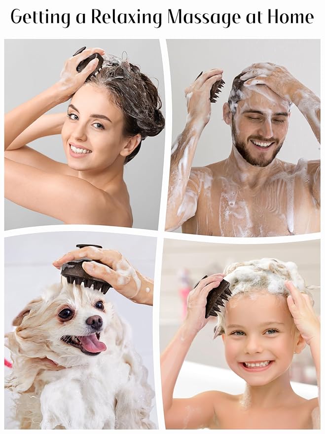 HEETA Scalp Massager Hair Growth, Soft Silicone Scalp Scrubber Shampoo Brush for Exfoliation, Dandruff Removal & Head Massage Stress Relax, Wet & Dry Use for Thick, Thin Hair Care, Dark Brown HEETA