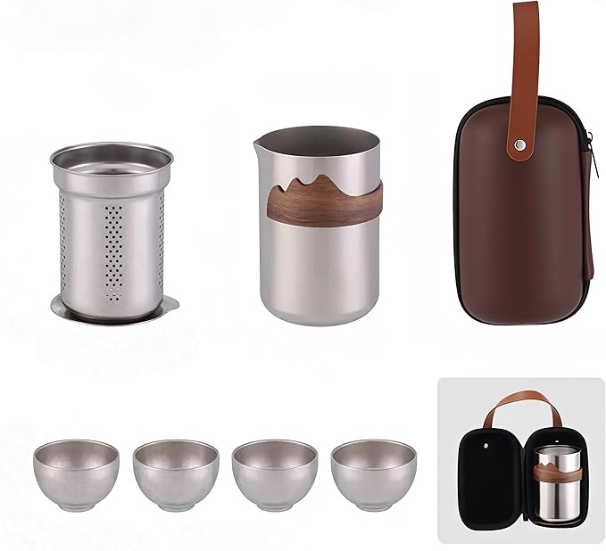 Chinese Kung Fu Tea Set - Pure Titanium Alloy Portable Teapot Set with Tea Strainer, Travel Storage Gift Box, Perfect for Home, Travel, Gifting, Outdoor & Office Use - Bloomnest