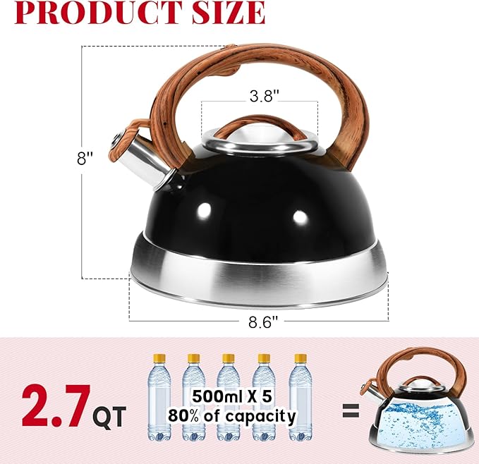 GGC Whistling Tea Kettle for Stove Tops, 3.1QT/3L Tea Kettles for Boiling Water Coffee or Milk, Stainless Steel Tea Pot with Anti-Heat Handle and Simple Touch Button to Control Kettle Outlet - Bloomnest