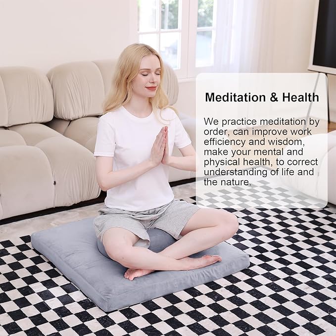 Velvet Zabuton Meditation Mat, 31 * 31 inches, Yoga Meditation Cushion Floor (Gray)