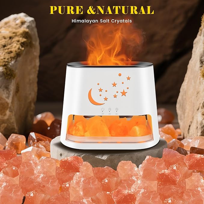 260ml Essential Oil Diffuser & Himalayan Salt Lamp with Remote Control, 8 LED Colors, Timer & Auto-Off Cool Mist Humidifier for Home,Offce,Bedroom (White) HEEYCEMUS