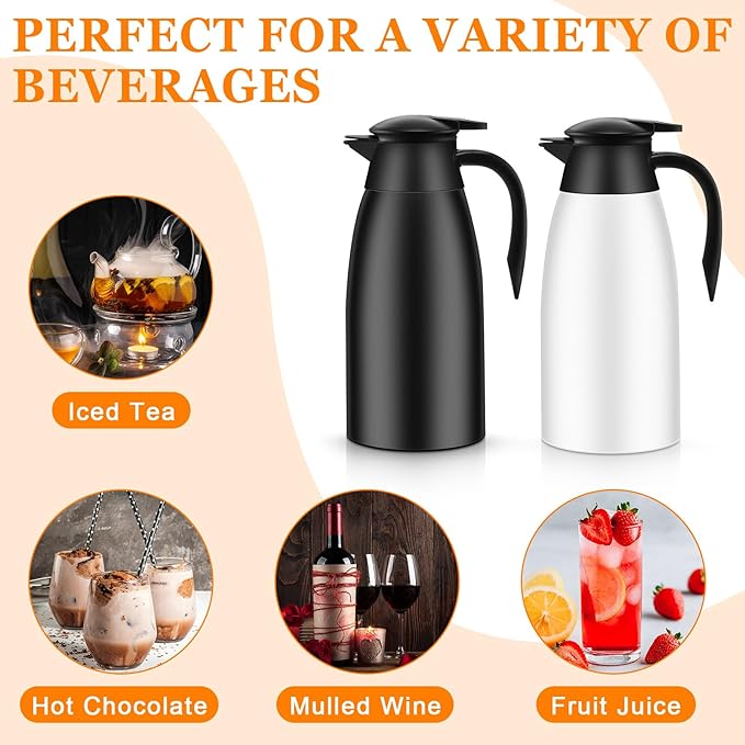 Norme 2 Pcs Thermal Coffee Carafe Insulated Stainless Steel Coffee Carafe for Hot Liquid Vacuum Thermal Pot Creamer Pitcher Dispenser with Brushes Keeping Hot Water Milk(Black, White) - Bloomnest