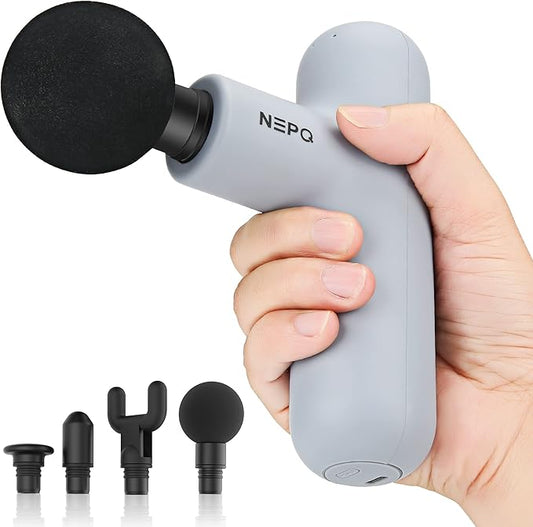 Mini Massage Gun, SK6 Fascial Gun Portable Deep Tissue Percussion Muscle Back Head Massager for Pain Relief with 4 Massage Heads 4 Speed High-Intensity Vibration Rechargeable (Gray) - Bloomnest