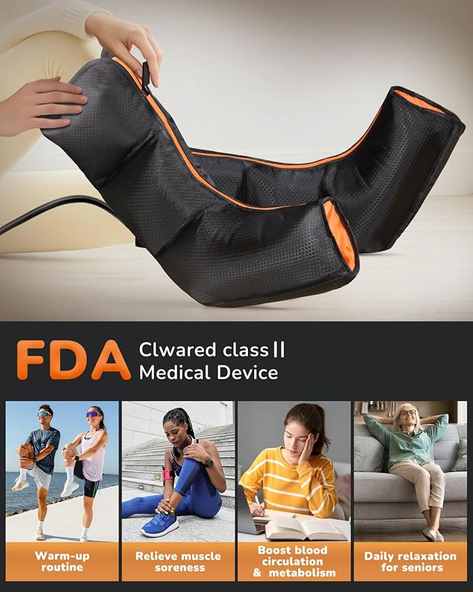 Leg Massager with Heat and Compression : Foot and Calf Massager for Circulation and Pain Relief, Sequential Compression Boots with 6 Modes, 9 Intensity, 3 Heat for Mom, Dad, Him, Her - Bloomnest