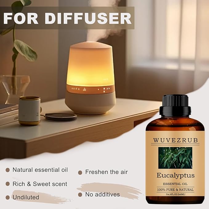 Eucalyptus Essential Oils, 240ML 100% Pure and Natural Essential Oil for Aromatherapy Diffuser - Eucalyptus /8 Fl Oz - Bloomnest