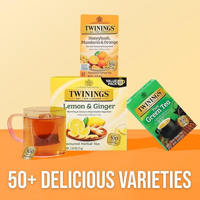 Twinings Honeybush, Mandarin, & Orange Herbal Tea Individually Wrapped Bags, 20 Count (Pack of 6), Naturally Caffeine-Free, Enjoy Hot or Iced, 120 Teabags - Bloomnest