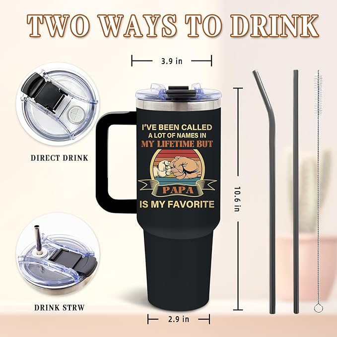DUUV Papa Gifts for Dad from Daughter Son Kids, Christmas Thanksgiving Birthday Gifts for Daddy Stepdad Elderly Father, Dad Tumbler 40 Oz with Handle and Straw, Cool Papa Mug, 1PCS - Bloomnest