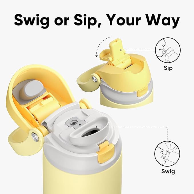 ENCOOL Leakproof Insulated Water Bottle with Straw Dual-Sip Water Bottle Bag-Safe Design for Work, Commute & Gym – Keeps Drinks Cold All Day, 24 oz, Butter Yellow ENCOOL