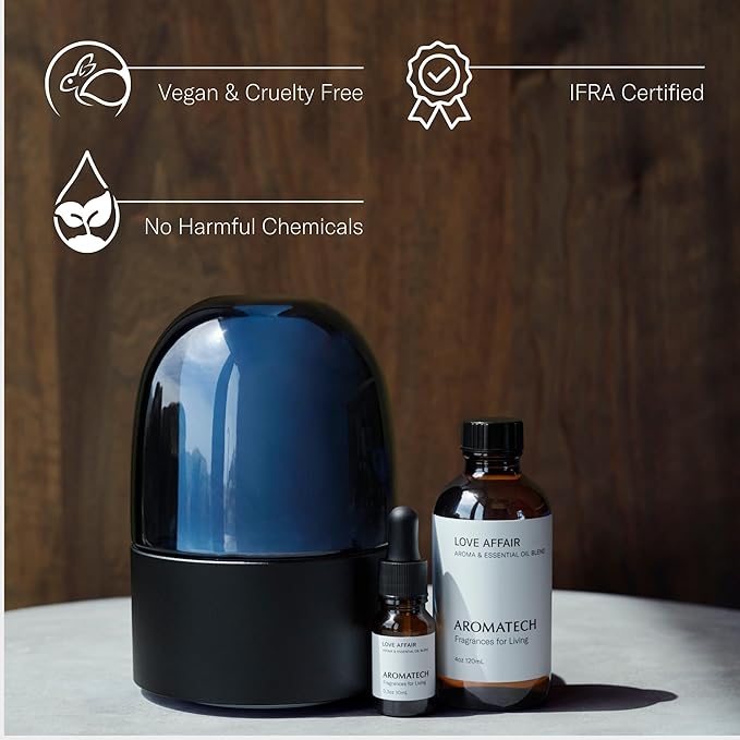 AromaTech Love Affair Aroma Essential Oil Blend: Luxury Hotel Inspired Aromatherapy with Jasmine, Saffron, Cedar & Amber for Ultrasonic Diffusers & Nebulizers - 4 fl oz, 120 mL - Bloomnest