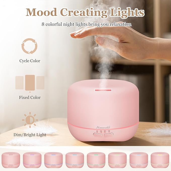 Aromatherapy Essential Oil Diffuser for Room: Air Humidifier Aroma Scent Cool Mist Colorful Lights Cute Small Large Waterless Auto Off Ultrasonic Diffusers for Home Bedroom Pink (300ml) - Bloomnest