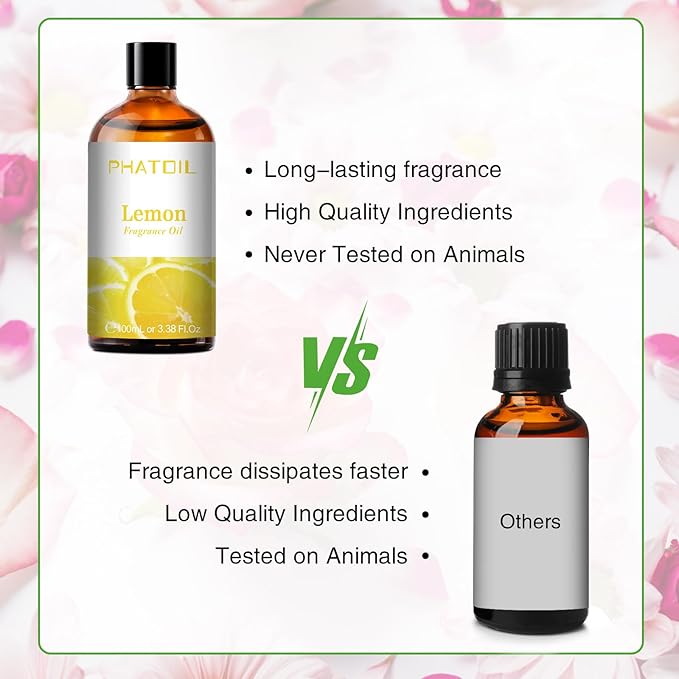 PHATOIL 100ML Lemon Fragrance Oils for Aromatherapy, Diffuser Oils for Home, Perfect for Humidifier, Yoga, DIY Candle and Soap Making - 3.38FL.OZ - Bloomnest