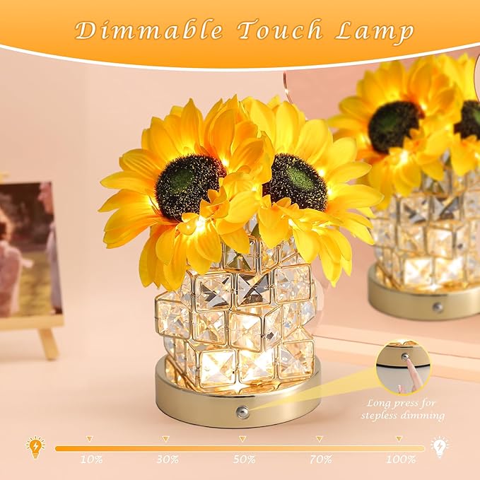 Birthday Gifts for Women,Sunflower Flower Touch Lamp,Rechargeable Cordless 3-Colour Dimming Small Night Light for Festival,Restaurant,Bedroom Housewarming Gifts for Mom - Bloomnest