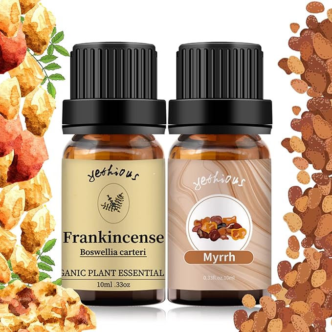 yethious Frankincense and Myrrh Oil Frankincense Essential Oil Myrrh Oils for Diffuser & Aromatherapy, Candle, Soap Candle Making - 2PCS 10ML - Bloomnest