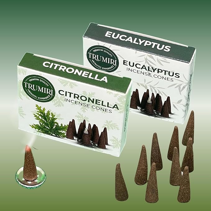 TRUMIRI Incense Cones - Combo Pack of 20 - 10 Citronella + 10 Eucalyptus Scented Cones TRUMIRI
