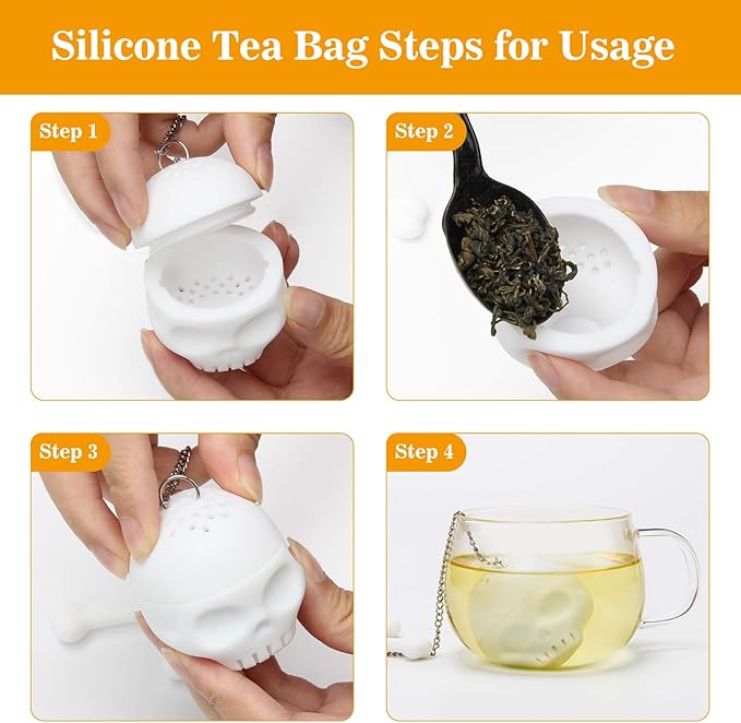 Leaf Tea Infuser, Silicone Tea Strainer, Coolrunner 2 Pcs Tea Bones Skull Tea Filter Diffuser for Loose Leaf Leaves, Mugs and Teapots