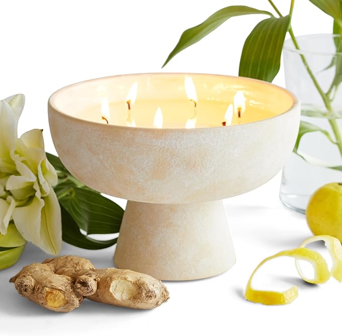 BLUEME Happiness - Yuzu & Ginger, Luxury Candle w/Essential Oils, 6 Wick, Hand-Poured Soy, Cotton Wick, Ceramic - Bloomnest