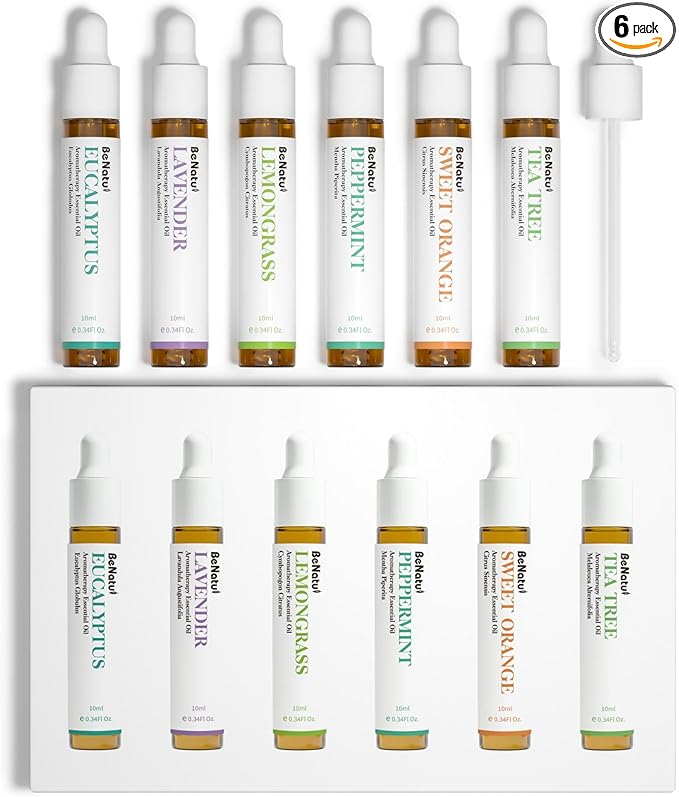 Essential Oils Set (Eucalyptus, Lavender, Lemongrass, Peppermint, Tea Tree, Orange) for Diffuser, Topical Skin, Body, Natural Home Fragrance Gift for Women & Men - Bloomnest