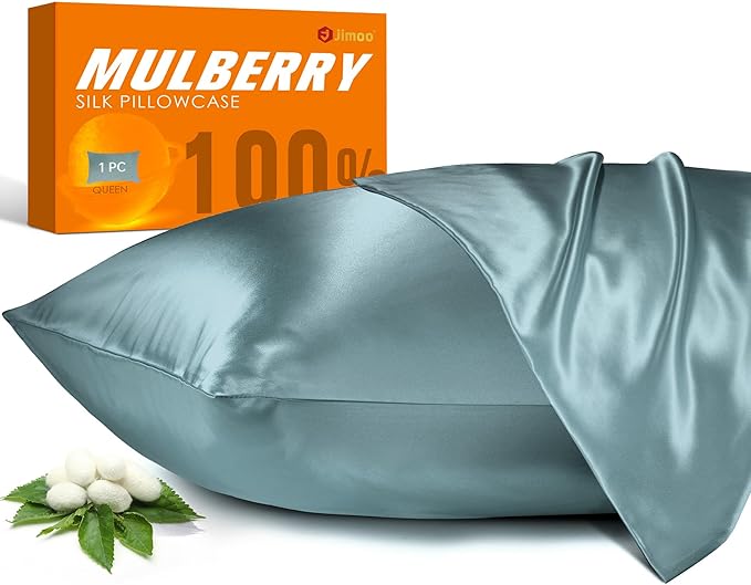 100% Mulberry Silk Pillowcase for Hair and Skin, 22 Momme Pure Natural Silk Pillow Case Both Sided with Zipper, Pillow Cover for Women Mom Men (Airy Blue, Standard 20''×26'', 1 Pack) - Bloomnest