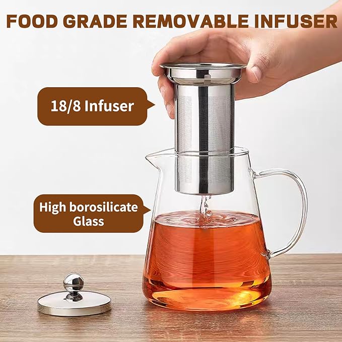 Glass Teapot, Tea Pot with Removable Infusers for Loose Tea, Borosilicate Glass Tea Kettle Tea Maker Stovetop for Party, Camping,Travel (550ML) - Bloomnest