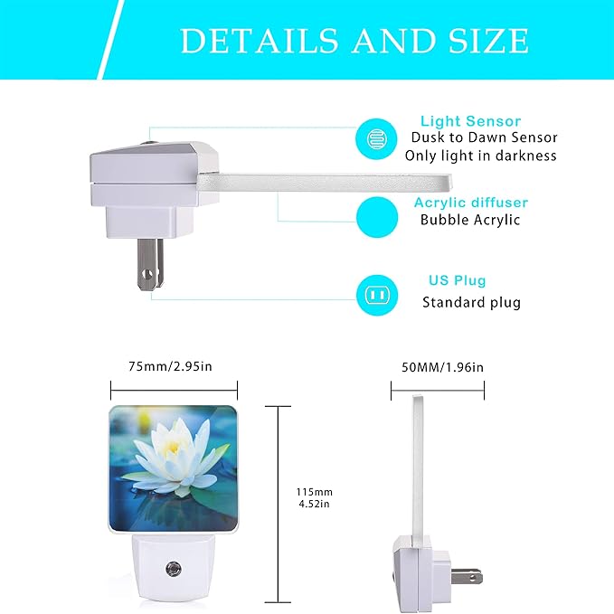 White Lotus Night Light,Beautiful Flower Plug-in Night Lights with Dusk-to-Dawn Sensor for Bedroom, Bathroom and Living Room 0.5W Sleep Friendly lamp for for Girlfriend/Boyfriend Gift - Bloomnest