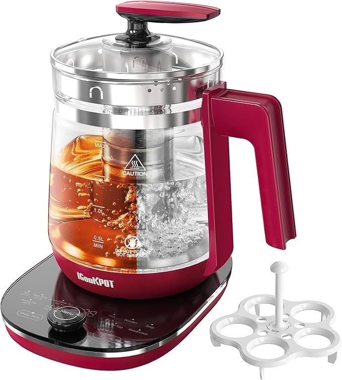 Electric Kettle, 1.5L Borosilicate Glass Hot Water Kettle Electric & Tea Kettle for Coffee or Tea, BPA Free, Auto Shut-Off, Stainless Steel, Red, 1200w - Bloomnest