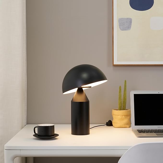 Brightech Venus 14" Globe Table Lamp – Modern Mid-Century Lamp with Golden Metal Shade – Nightstand, Bedside, Desk & Accent Table Lighting for Bedroom, Living Room & Office Décor - Black - Bloomnest