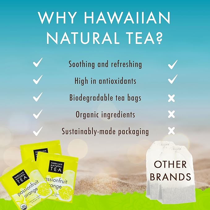 Hawaiian Natural Tea Passion Fruit Orange Flavored Organic Tea - Tropical Fruit Green Tea Blend with Black Tea - Perfect Daily Cup & Gift for Tea Lovers - 120 Tea Bags - Bloomnest