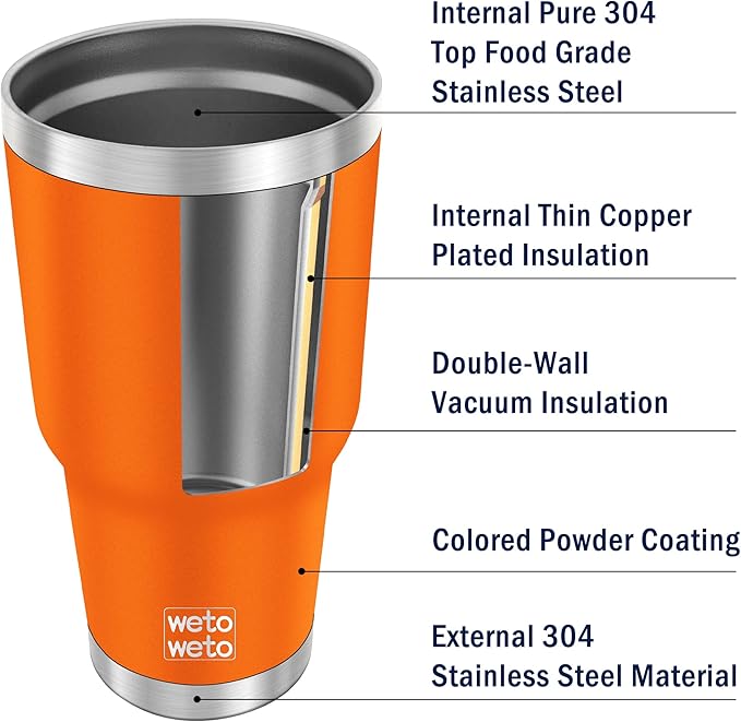 WETOWETO 30oz Tumbler, Stainless Steel Vacuum Insulated Water Coffee Tumbler Cup, Double Wall Powder Coated Spill-Proof Travel Mug Thermal Cup for Home Outdoor (Orange, 1 Pack)